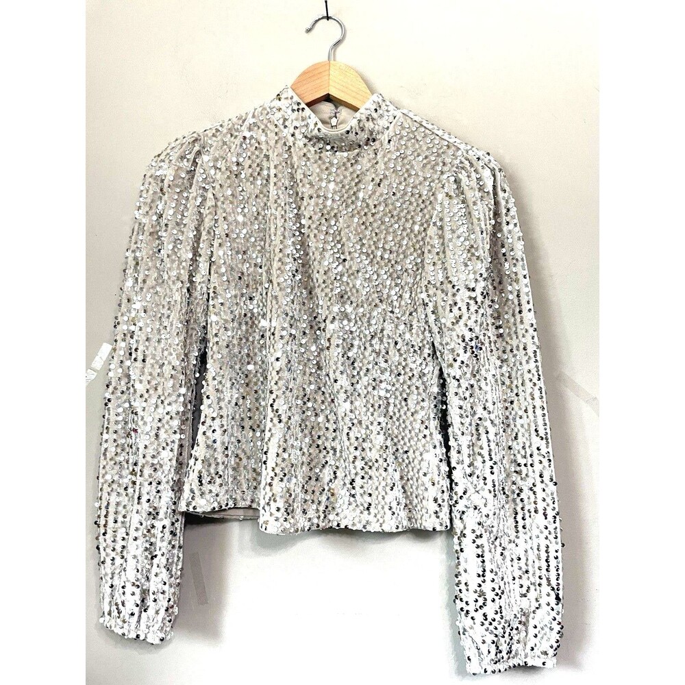 Sanctuary Silver Sequin Mock Neck Long Sleeve Mini Dress Small